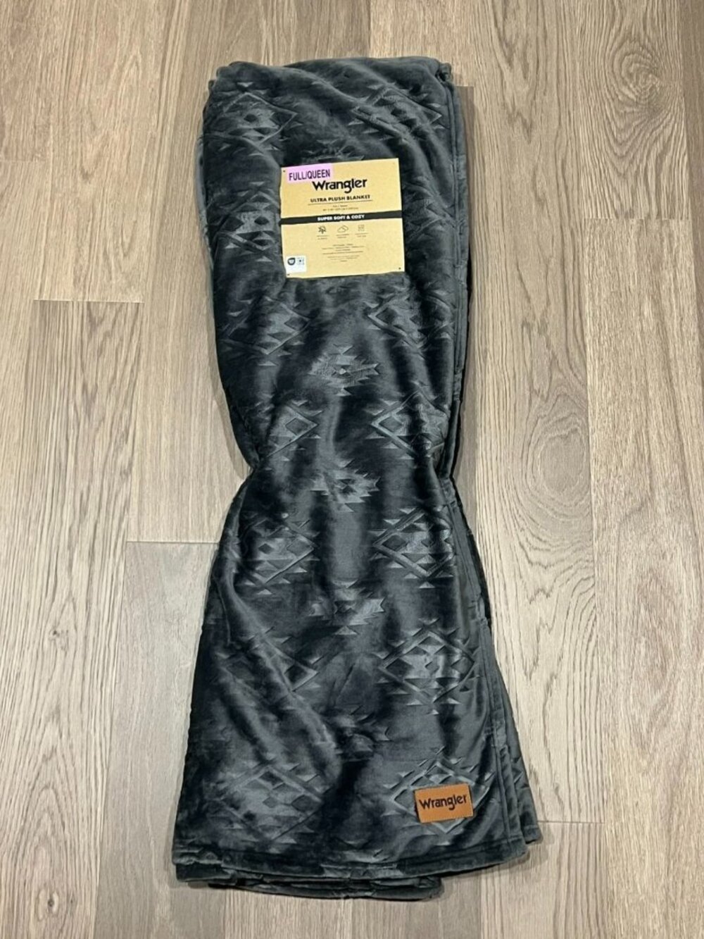 WRANGLER Gray FULL/QUEEN Ultra Plush Blanket 90x90 Western Cowboy Embossed Aztec
